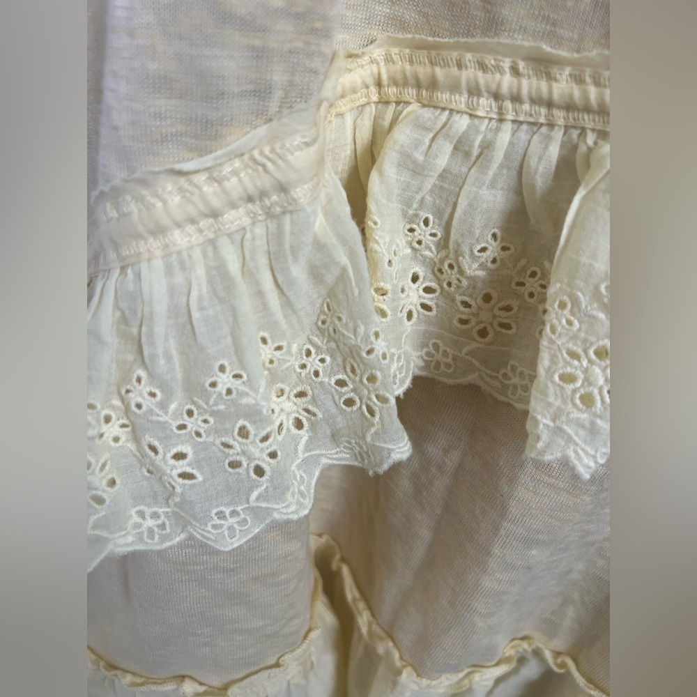 NWT new FREE PEOPLE Claire Tee medium reed yellow ruffle eyelet oversized - Picture 7 of 16